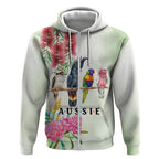 Australian Native Bird Zip Hoodie Kookaburra Cockatoo Rainbow Lorikeet Galah Flowers - Aussie Hoodie