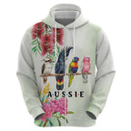Australian Native Bird Zip Hoodie Kookaburra Cockatoo Rainbow Lorikeet Galah Flowers - Aussie Hoodie