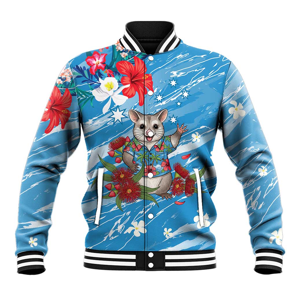 Australian Possum Eucalyptus Blossom Baseball Jacket Christmas Vibe - Aussie Hoodie
