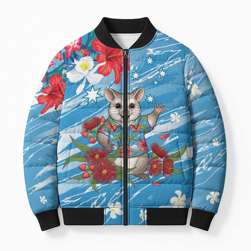 Australian Possum Eucalyptus Blossom Bomber Puffer Jacket Christmas Vibe - Aussie Hoodie
