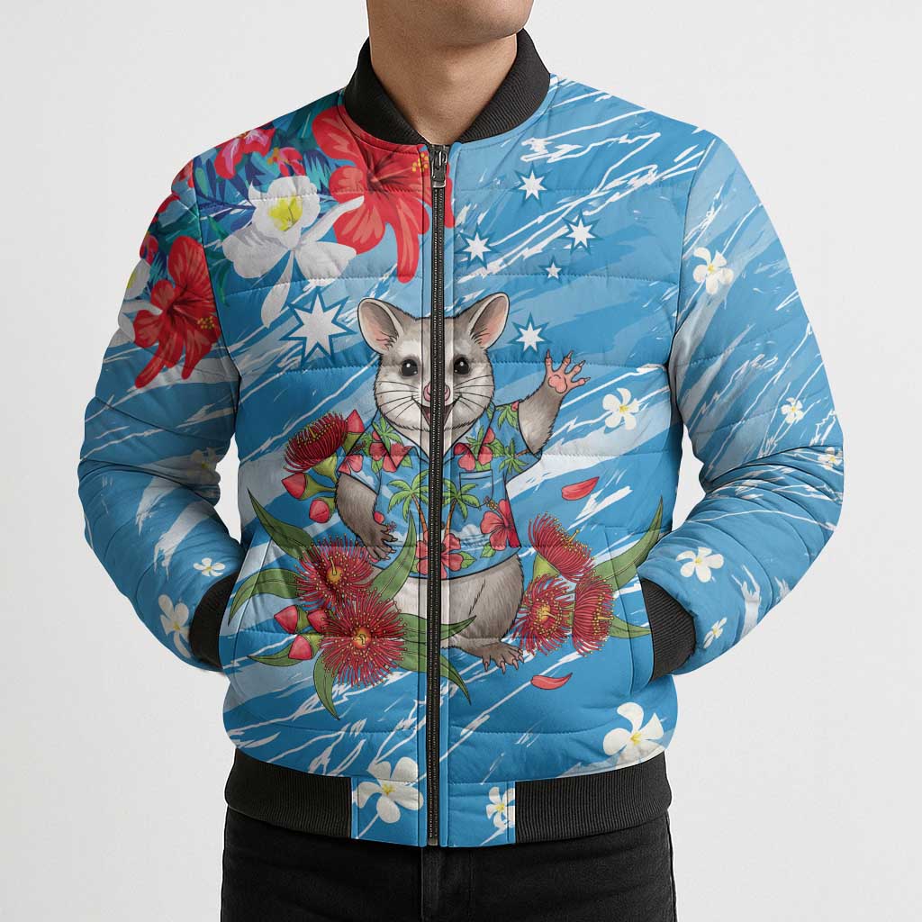 Australian Possum Eucalyptus Blossom Bomber Puffer Jacket Christmas Vibe - Aussie Hoodie