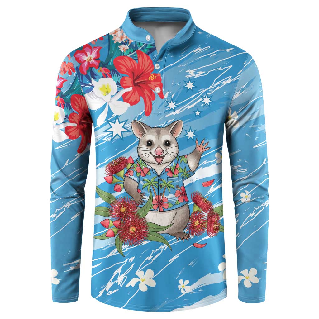 Australian Possum Eucalyptus Blossom Button Sweatshirt Christmas Vibe - Aussie Hoodie