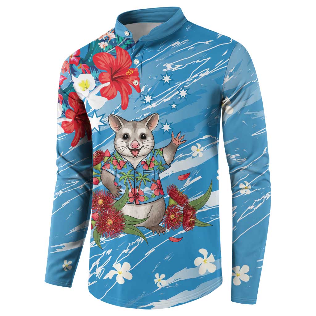 Australian Possum Eucalyptus Blossom Button Sweatshirt Christmas Vibe - Aussie Hoodie