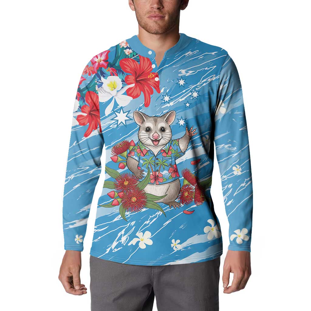 Australian Possum Eucalyptus Blossom Button Sweatshirt Christmas Vibe - Aussie Hoodie