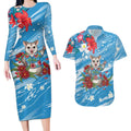 Australian Possum Eucalyptus Blossom Couples Matching Long Sleeve Bodycon Dress and Hawaiian Shirt Christmas Vibe - Aussie Hoodie