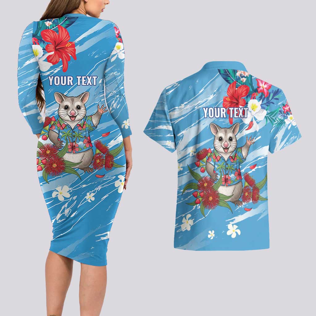 Australian Possum Eucalyptus Blossom Couples Matching Long Sleeve Bodycon Dress and Hawaiian Shirt Christmas Vibe - Aussie Hoodie