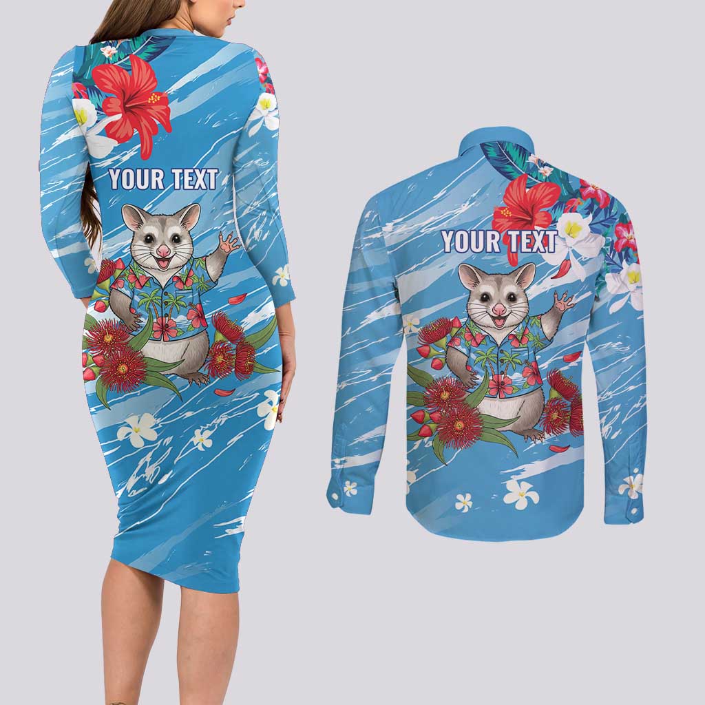Australian Possum Eucalyptus Blossom Couples Matching Long Sleeve Bodycon Dress and Long Sleeve Button Shirt Christmas Vibe - Aussie Hoodie