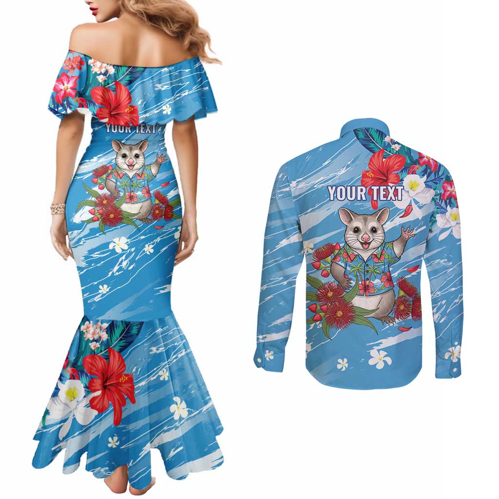 Australian Possum Eucalyptus Blossom Couples Matching Mermaid Dress and Long Sleeve Button Shirt Christmas Vibe - Aussie Hoodie