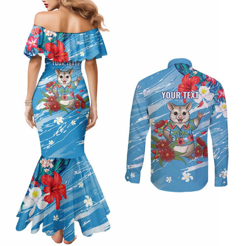 Australian Possum Eucalyptus Blossom Couples Matching Mermaid Dress and Long Sleeve Button Shirt Christmas Vibe - Aussie Hoodie