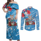 Australian Possum Eucalyptus Blossom Couples Matching Off Shoulder Maxi Dress and Long Sleeve Button Shirt Christmas Vibe - Aussie Hoodie
