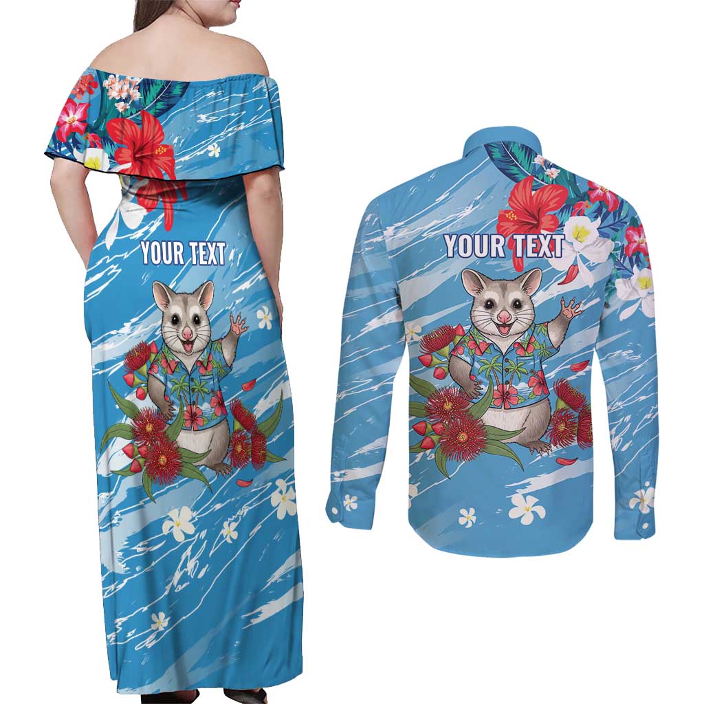 Australian Possum Eucalyptus Blossom Couples Matching Off Shoulder Maxi Dress and Long Sleeve Button Shirt Christmas Vibe - Aussie Hoodie
