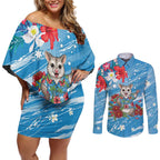Australian Possum Eucalyptus Blossom Couples Matching Off Shoulder Short Dress and Long Sleeve Button Shirt Christmas Vibe - Aussie Hoodie