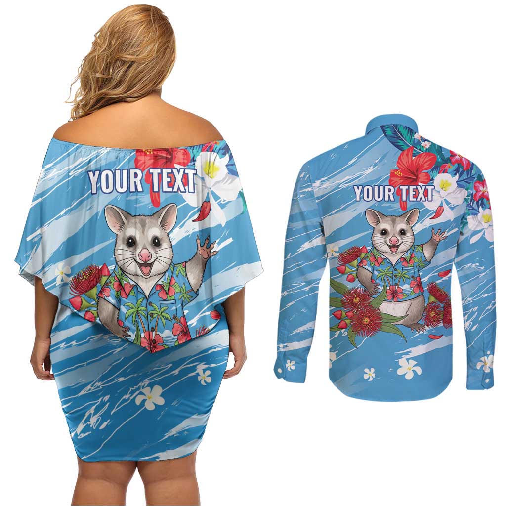 Australian Possum Eucalyptus Blossom Couples Matching Off Shoulder Short Dress and Long Sleeve Button Shirt Christmas Vibe - Aussie Hoodie