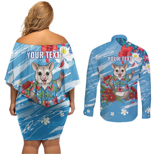 Australian Possum Eucalyptus Blossom Couples Matching Off Shoulder Short Dress and Long Sleeve Button Shirt Christmas Vibe - Aussie Hoodie