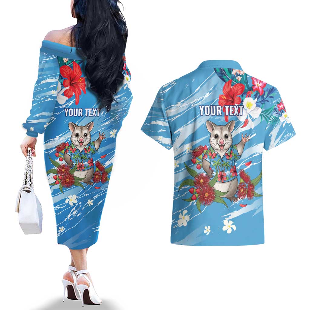 Australian Possum Eucalyptus Blossom Couples Matching Off The Shoulder Long Sleeve Dress and Hawaiian Shirt Christmas Vibe - Aussie Hoodie