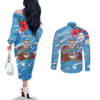 Australian Possum Eucalyptus Blossom Couples Matching Off The Shoulder Long Sleeve Dress and Long Sleeve Button Shirt Christmas Vibe - Aussie Hoodie