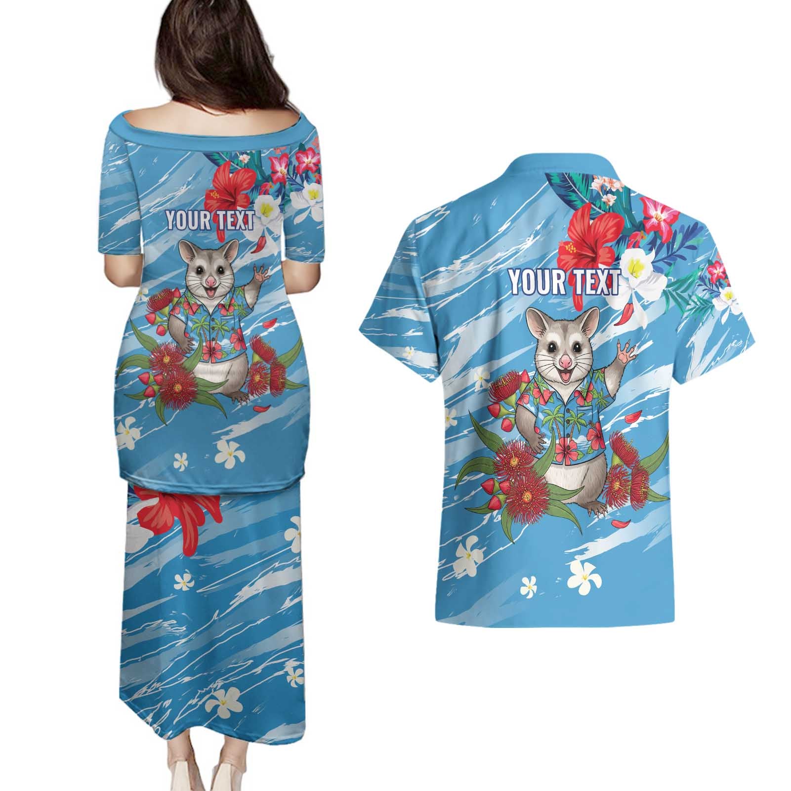 Australian Possum Eucalyptus Blossom Couples Matching Puletasi and Hawaiian Shirt Christmas Vibe - Aussie Hoodie