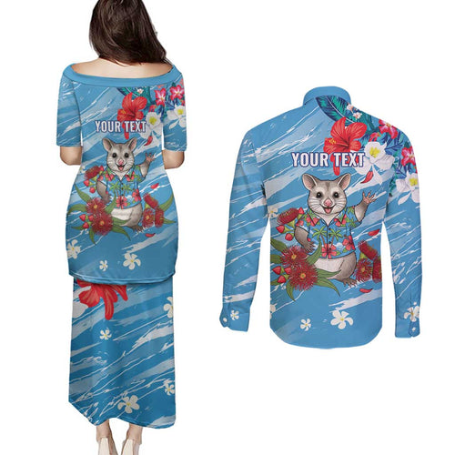 Australian Possum Eucalyptus Blossom Couples Matching Puletasi and Long Sleeve Button Shirt Christmas Vibe - Aussie Hoodie