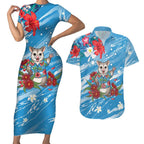 Australian Possum Eucalyptus Blossom Couples Matching Short Sleeve Bodycon Dress and Hawaiian Shirt Christmas Vibe - Aussie Hoodie