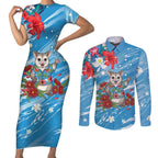Australian Possum Eucalyptus Blossom Couples Matching Short Sleeve Bodycon Dress and Long Sleeve Button Shirt Christmas Vibe - Aussie Hoodie