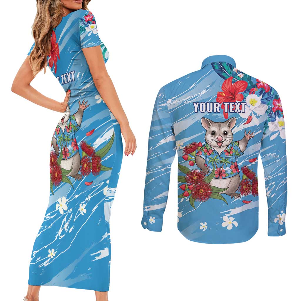 Australian Possum Eucalyptus Blossom Couples Matching Short Sleeve Bodycon Dress and Long Sleeve Button Shirt Christmas Vibe - Aussie Hoodie