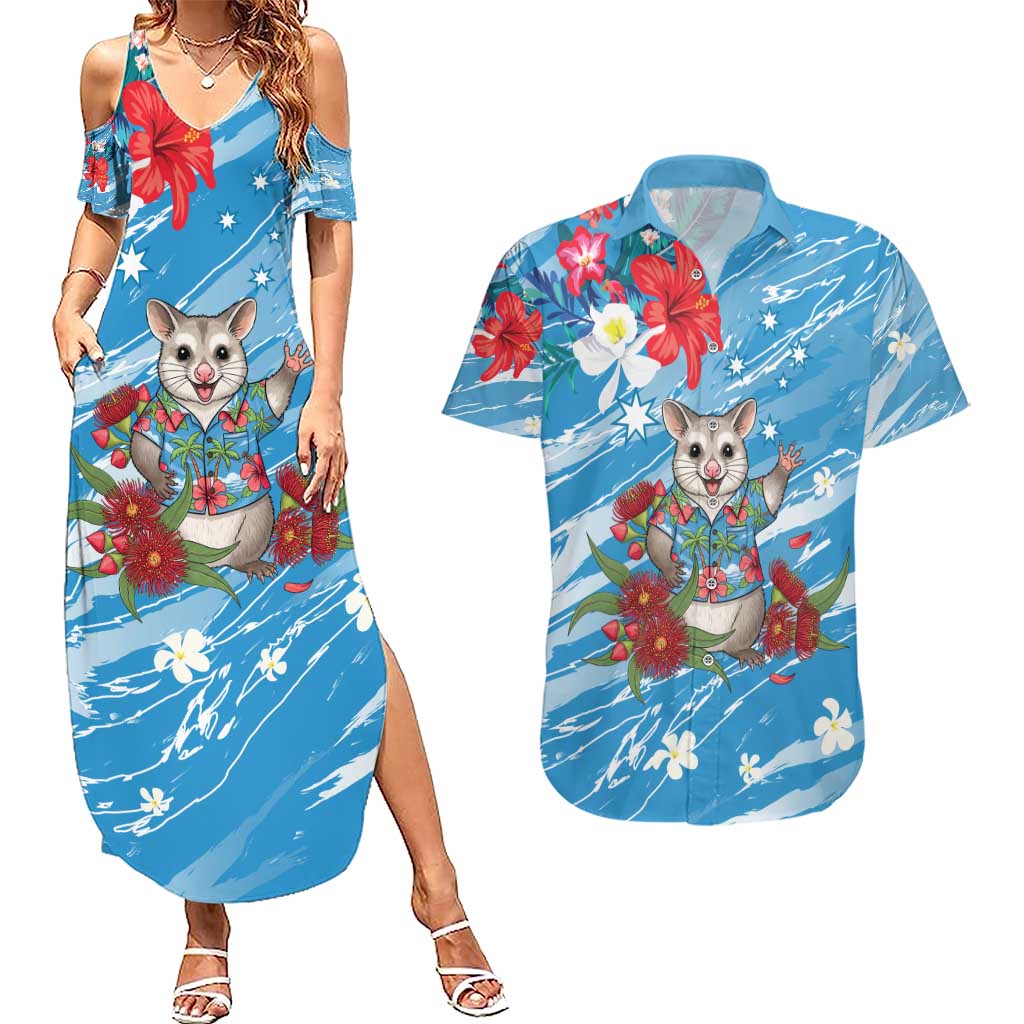 Australian Possum Eucalyptus Blossom Couples Matching Summer Maxi Dress and Hawaiian Shirt Christmas Vibe - Aussie Hoodie