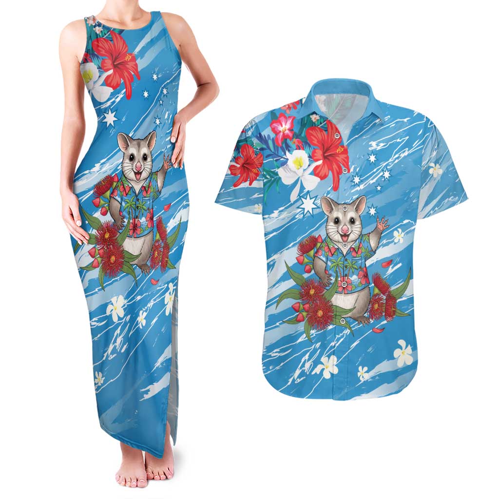 Australian Possum Eucalyptus Blossom Couples Matching Tank Maxi Dress and Hawaiian Shirt Christmas Vibe - Aussie Hoodie