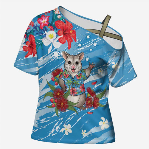 Australian Possum Eucalyptus Blossom Cross Shoulder Shirt Christmas Vibe - Aussie Hoodie