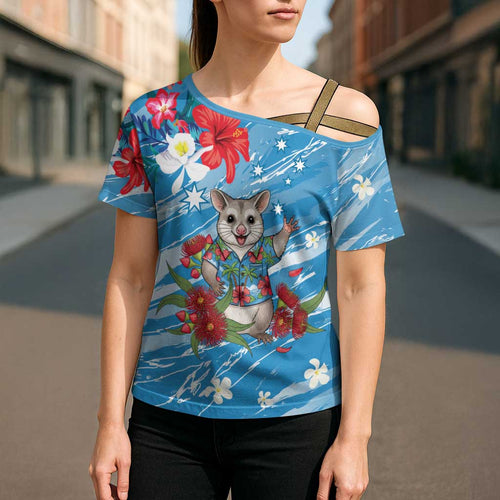 Australian Possum Eucalyptus Blossom Cross Shoulder Shirt Christmas Vibe - Aussie Hoodie
