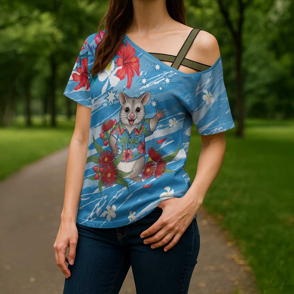 Australian Possum Eucalyptus Blossom Cross Shoulder Shirt Christmas Vibe - Aussie Hoodie