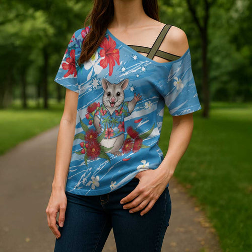 Australian Possum Eucalyptus Blossom Cross Shoulder Shirt Christmas Vibe - Aussie Hoodie