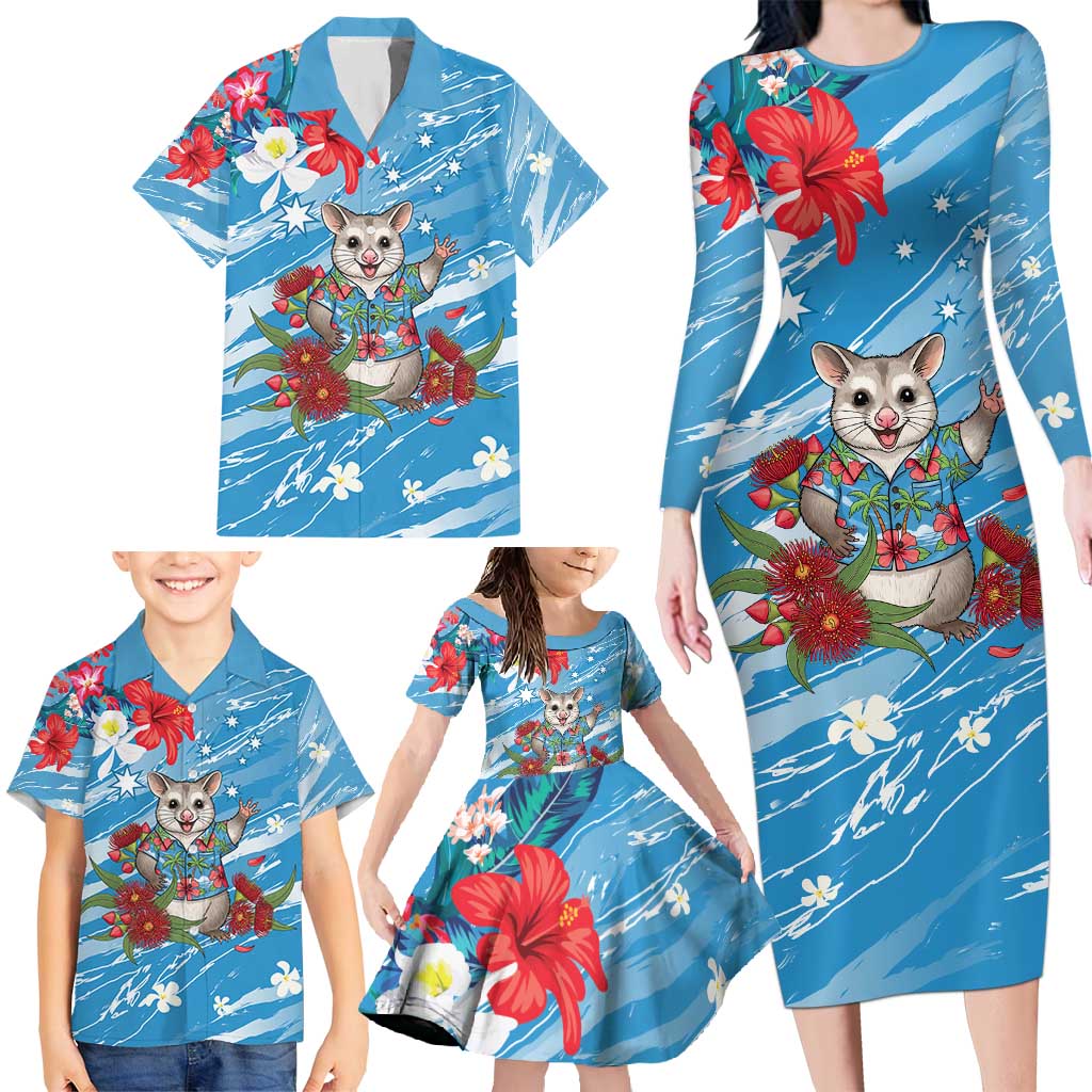 Australian Possum Eucalyptus Blossom Family Matching Long Sleeve Bodycon Dress and Hawaiian Shirt Christmas Vibe - Aussie Hoodie
