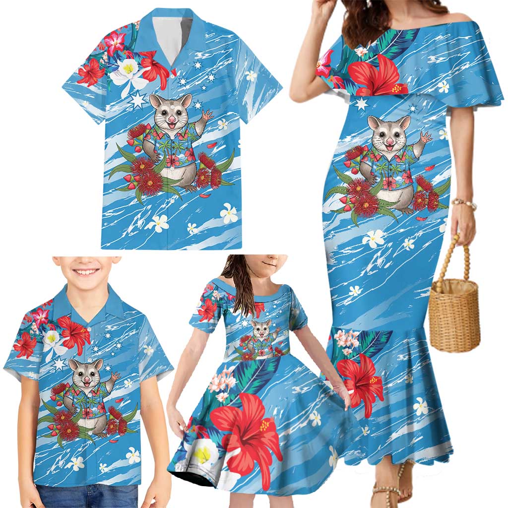 Australian Possum Eucalyptus Blossom Family Matching Mermaid Dress and Hawaiian Shirt Christmas Vibe - Aussie Hoodie