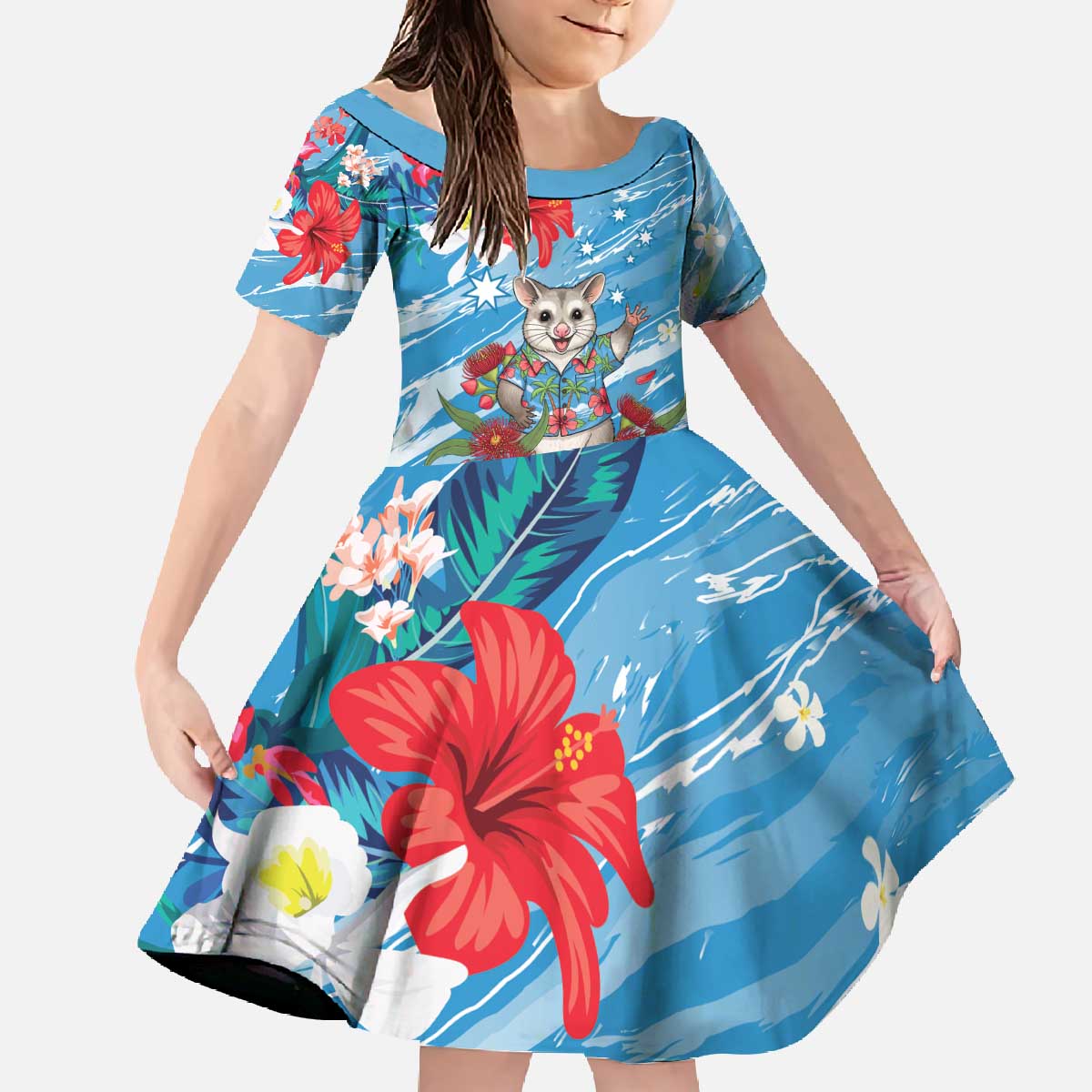 Australian Possum Eucalyptus Blossom Family Matching Off The Shoulder Long Sleeve Dress and Hawaiian Shirt Christmas Vibe - Aussie Hoodie