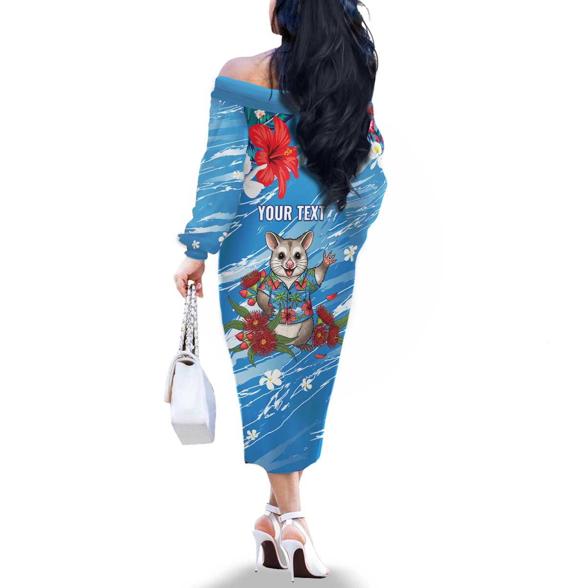 Australian Possum Eucalyptus Blossom Family Matching Off The Shoulder Long Sleeve Dress and Hawaiian Shirt Christmas Vibe - Aussie Hoodie