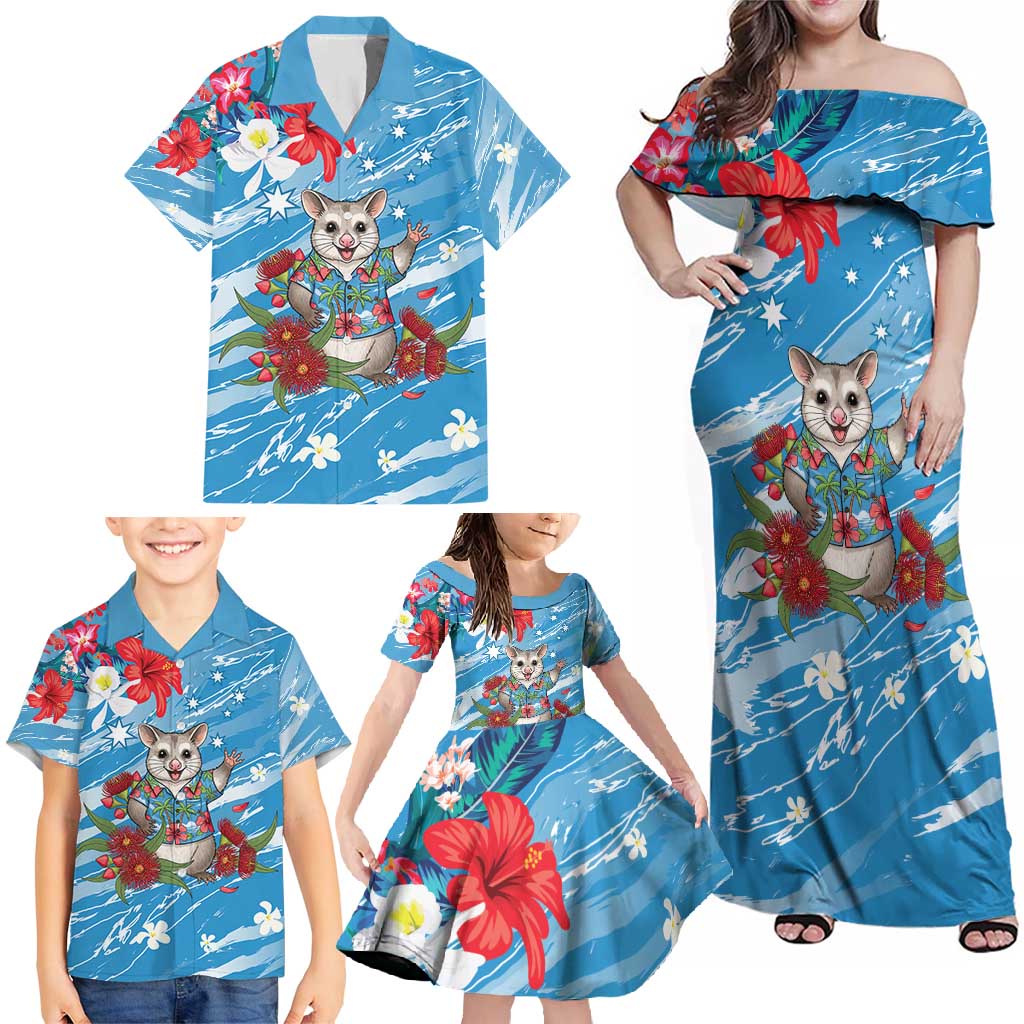 Australian Possum Eucalyptus Blossom Family Matching Off Shoulder Maxi Dress and Hawaiian Shirt Christmas Vibe - Aussie Hoodie