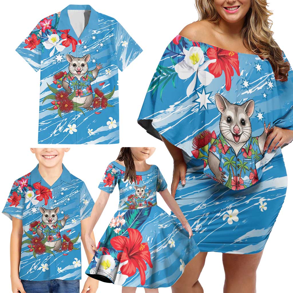 Australian Possum Eucalyptus Blossom Family Matching Off Shoulder Short Dress and Hawaiian Shirt Christmas Vibe - Aussie Hoodie