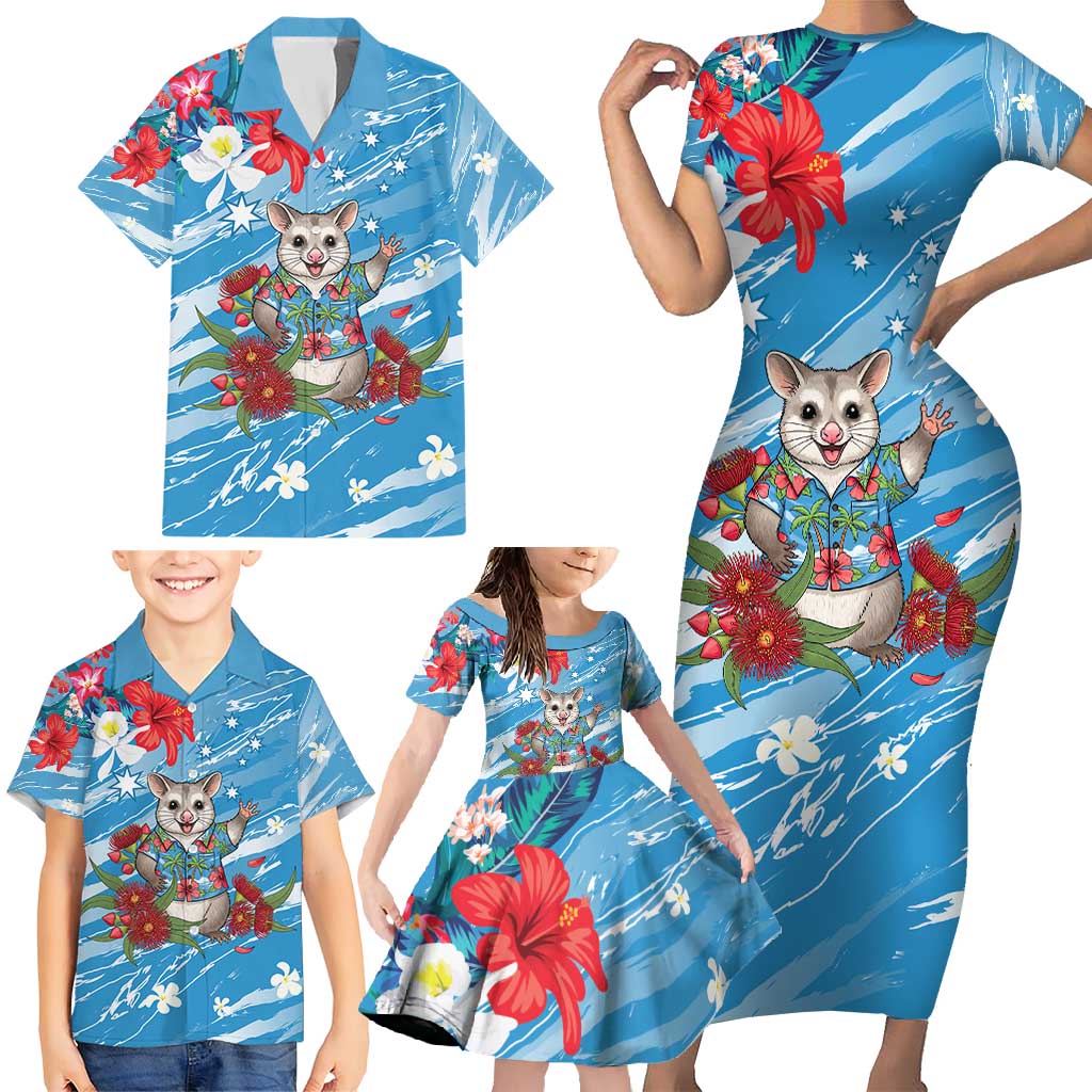Australian Possum Eucalyptus Blossom Family Matching Short Sleeve Bodycon Dress and Hawaiian Shirt Christmas Vibe - Aussie Hoodie