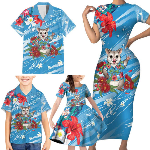 Australian Possum Eucalyptus Blossom Family Matching Short Sleeve Bodycon Dress and Hawaiian Shirt Christmas Vibe - Aussie Hoodie
