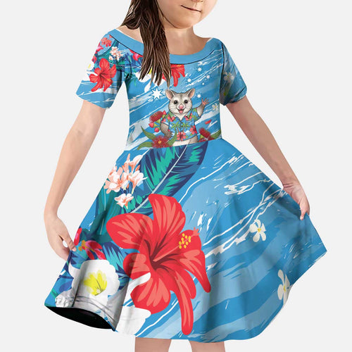 Australian Possum Eucalyptus Blossom Kid Short Sleeve Dress Christmas Vibe - Aussie Hoodie