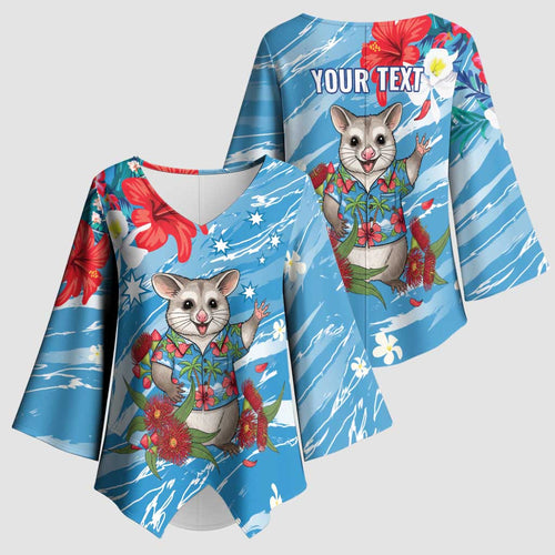 Australian Possum Eucalyptus Blossom Kimono Sleeve Blouse Christmas Vibe - Aussie Hoodie