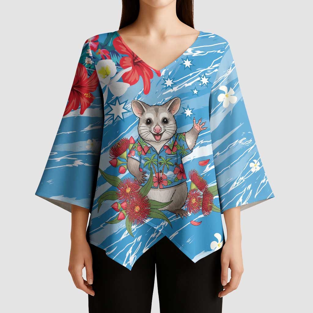 Australian Possum Eucalyptus Blossom Kimono Sleeve Blouse Christmas Vibe - Aussie Hoodie