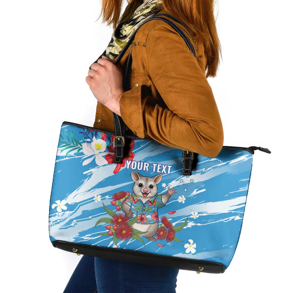 Australian Possum Eucalyptus Blossom Leather Tote Bag Christmas Vibe - Aussie Hoodie