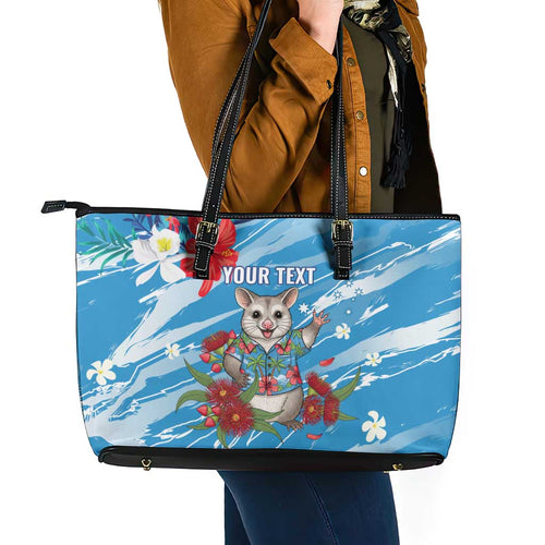 Australian Possum Eucalyptus Blossom Leather Tote Bag Christmas Vibe - Aussie Hoodie