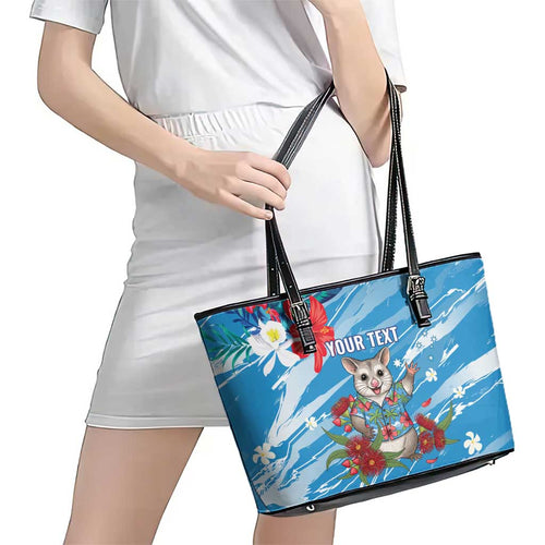 Australian Possum Eucalyptus Blossom Leather Tote Bag Christmas Vibe - Aussie Hoodie