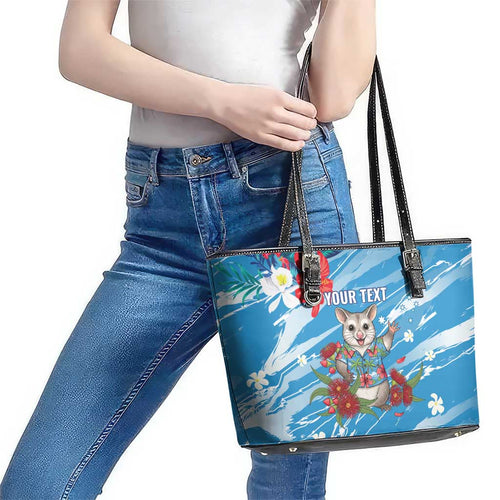 Australian Possum Eucalyptus Blossom Leather Tote Bag Christmas Vibe - Aussie Hoodie