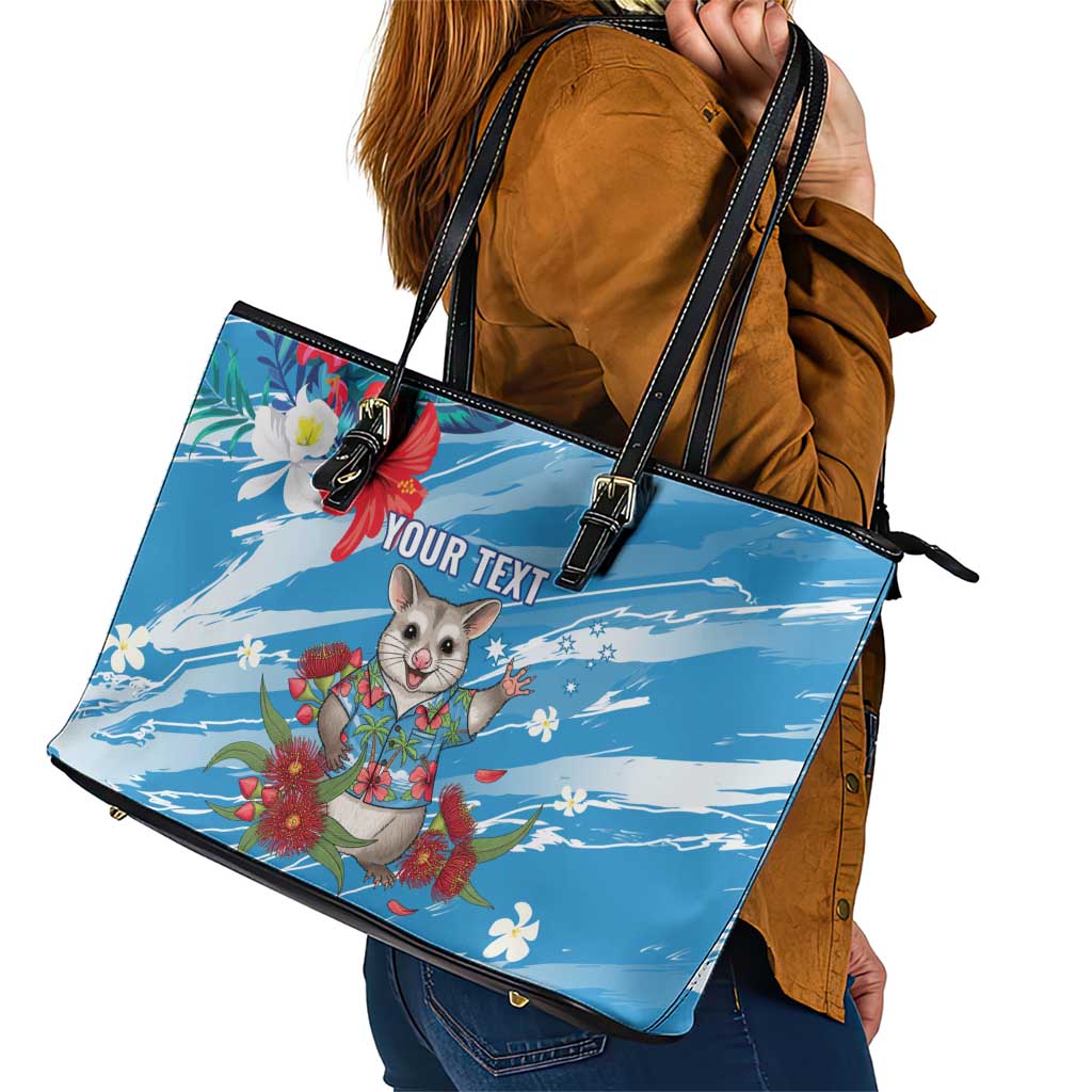 Australian Possum Eucalyptus Blossom Leather Tote Bag Christmas Vibe - Aussie Hoodie