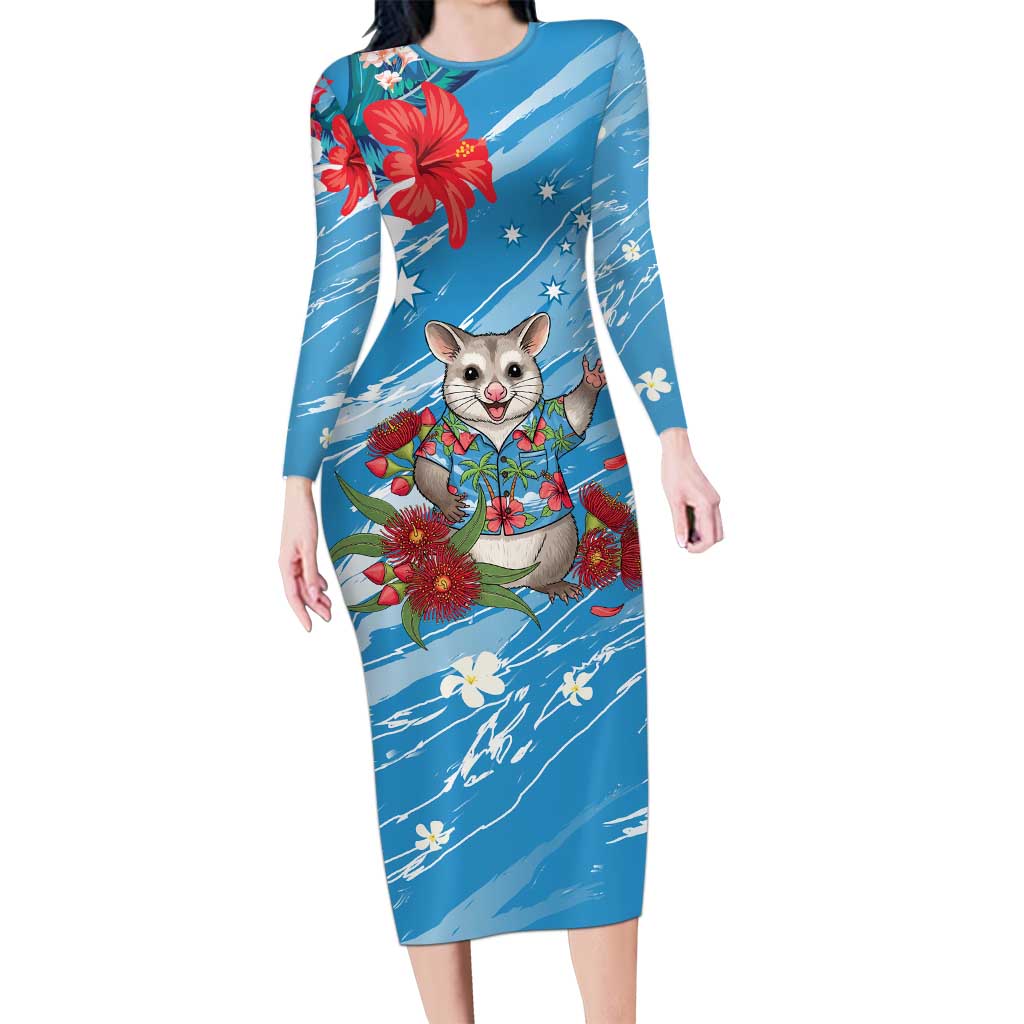 Australian Possum Eucalyptus Blossom Long Sleeve Bodycon Dress Christmas Vibe - Aussie Hoodie