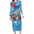 Australian Possum Eucalyptus Blossom Long Sleeve Bodycon Dress Christmas Vibe - Aussie Hoodie
