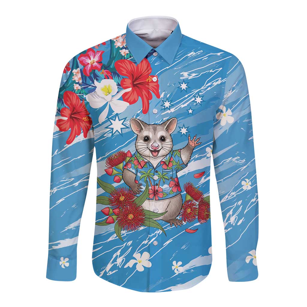 Australian Possum Eucalyptus Blossom Long Sleeve Button Shirt Christmas Vibe - Aussie Hoodie